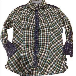LOVE POLLY Checkered Floral Button Front Shirt